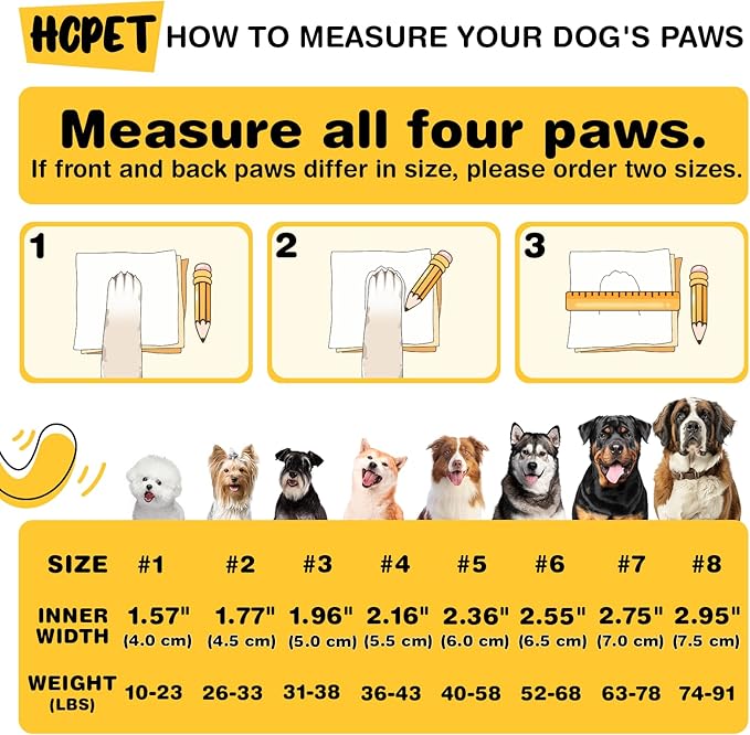 Hcpet Dog Boots Waterproof with Reflective Straps, Dog Shoes for Small Medium Large Puppy Outdoor Paw Protectors 4Ps, 8 (width 2.95 inch) for 74-91 lbs