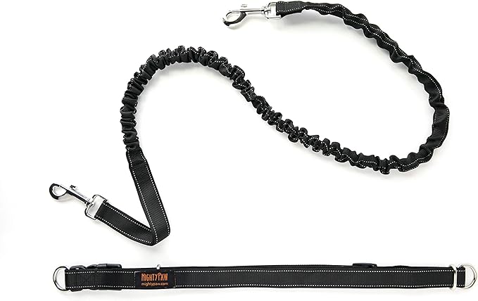 Mighty Paw Hands Free Dog Leash | Bungee Waist Leash for Dog Walking. Pet Running Hands Free Tether for Large, Medium & Small Breeds. Pet Waist Belt (36" - 48") Up to 150 lbs - Black