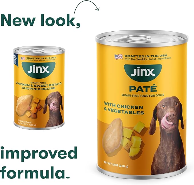 Jinx Premium Wet Dog Food Cans - Chicken & Vegetables Pate - Grain-Free Canned Dog Food Pate & Topper with Real Ingredients & No Fillers - All Life Stages, Breeds & Sizes - 12-Pack, 13 Oz