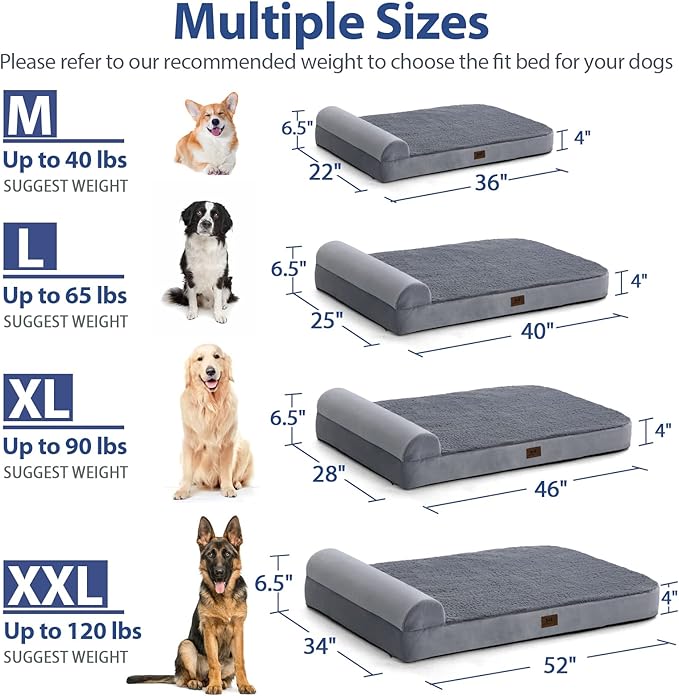 Bark Alley Jumbo Memory Foam Orthopedic Bed - Waterproof Washable Cover, Perfect for Medium, Large, and Extra Large Dogs, Sofa and Couch