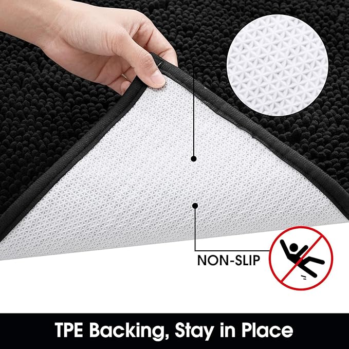 HOMEIDEAS Doormat Indoor Entrance, 32"x20", Highly Absorbent Chenille Muddy Dog Washable Non Slip Front Welcome Door Floor Mat for Entryway, Black