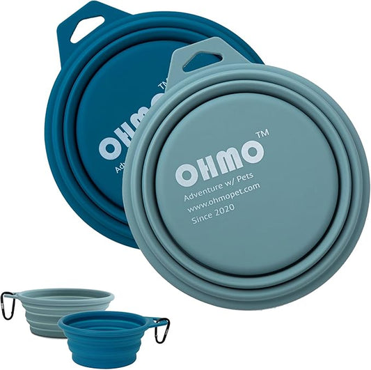 OHMO Large Collapsible Dog Bowls, (2 Pack 27oz/800ml) Premium Silicone Portable Travel Water Food Foldable Bowls Pet Feeding Bowl for Outdoor Camping Hiking