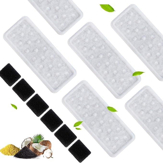 Accessories Set (Replacement Filter & Water Pump Sponge) for Dog Water Fountain- 6 pcs Packed Filters & 6 pcs Packed Sponges, Only Suitable for PETIMI Pet Water Fountain (Model PF-SS-01/02/03)