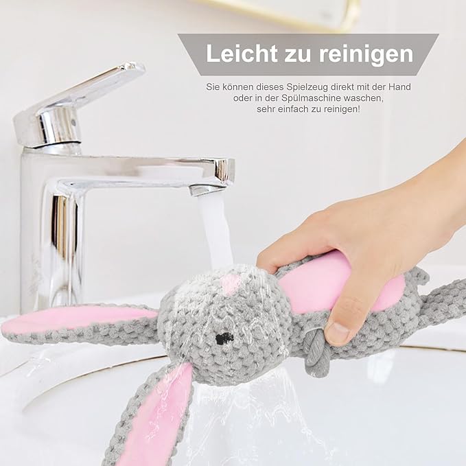 Dog Toys, Dog Squeaker Toys with Crinkle Paper, Stuffed Animal Dog Plush Chewing Toy, Cotton Rope Interactive Toys for Puppy, Small, Middle Dogs (Gray Rabbit)