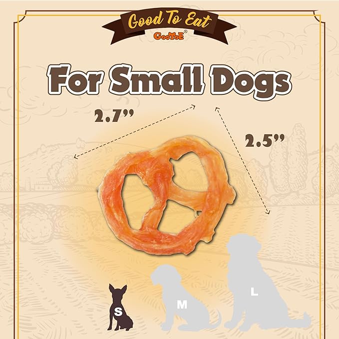 Gootoe Turkey Tendon Dog Treats, Pretzel (S) 6 Pieces per Pack, USA-Sourced Turkey Tendon, Natural Snack, Premium Puppy Chews, Hypoallergenic, Reseal Value Bags, Size for Small Dogs