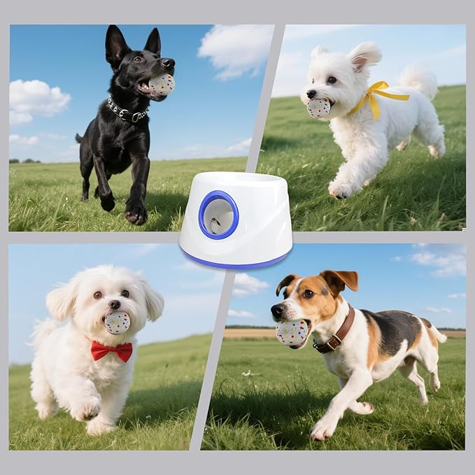 Dog Ball Thrower Launcher, Automatic Ball Launcher for Dogs, 3 Adjustable Distance Settings, Indoor OutdoorInteractive Toy, with 3 2.3-inch Balls, Small/Medium Sized Dog Thrower