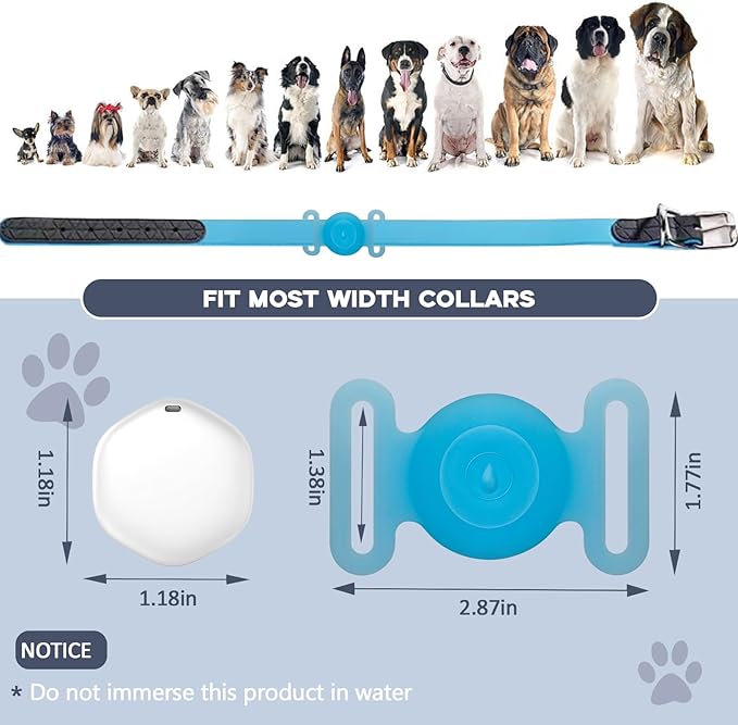 GPS Tracker for Dogs, Mini GPS Cat Tracker, IPX8 Waterproof GPS Tracker for Cats with Holder, No Monthly Fee, Work with Apple Find My(iOS Only), Smart Tracker for Dogs Finder Tracker Pets(GlowBlue)