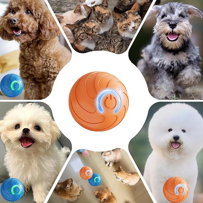 Smart jumping ball for dogs & Cats Duraspin Dog Bouncing Ball Random Path Electric Automatic Moving and Rolling Pets Toy Interactive Jumping Vibrating Bouncing Balls for Puppy Toys（1Pack，Orange）