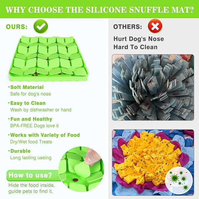 Snuffle Mat for Dogs,Silicone Interactive Dog Mat to Protect Dog's Nose for Smell Training and Slow Eating,Encourages Natural Foraging Skills and Stress Relief for Dogs Mental Stimulation Toy