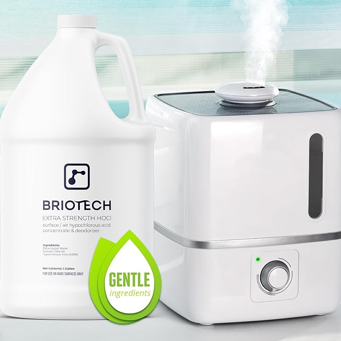 BRIOTECH Extra Strength HOCl Cleaner, 500 PPM Hypochlorous Acid Concentrate, ULV Foggers & Humidifiers, Professional Deodorizer for Dental, Offices, Schools, Homes, Peroxide Free, 1 Gallon (2 Pack)