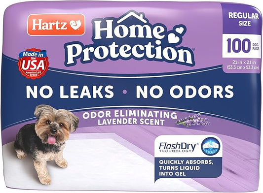 Hartz Home Protection Lavender Scented USA Made Dog Pads, 100 count, Super Absorbent & Won't Leak, Odor Eliminating