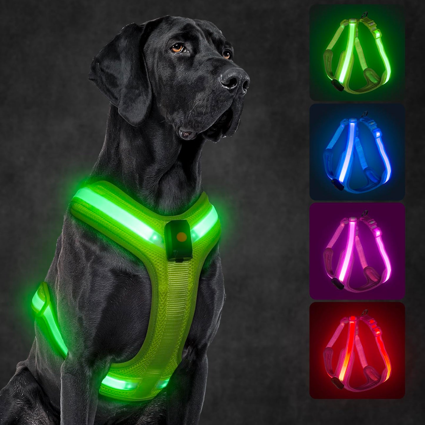 KOSKILL Light Up Dog Harness,Led Dog Harness Rechargeable,Lighted Dog Harness Glow in The Dark, LED Dog Vest Reflective,Light Up Harness for Dogs,Dog Lights for Night Walking(Green,L)