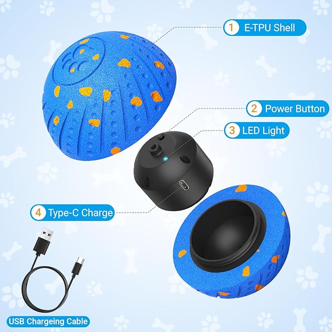 Self-Moving Dog Ball Interactive Dog Toy with Automatic Rolling, Bouncing & Vibration to Keep Dogs Entertained Chew-Proof & Waterproof for Small/Medium Breeds, O18-Blue