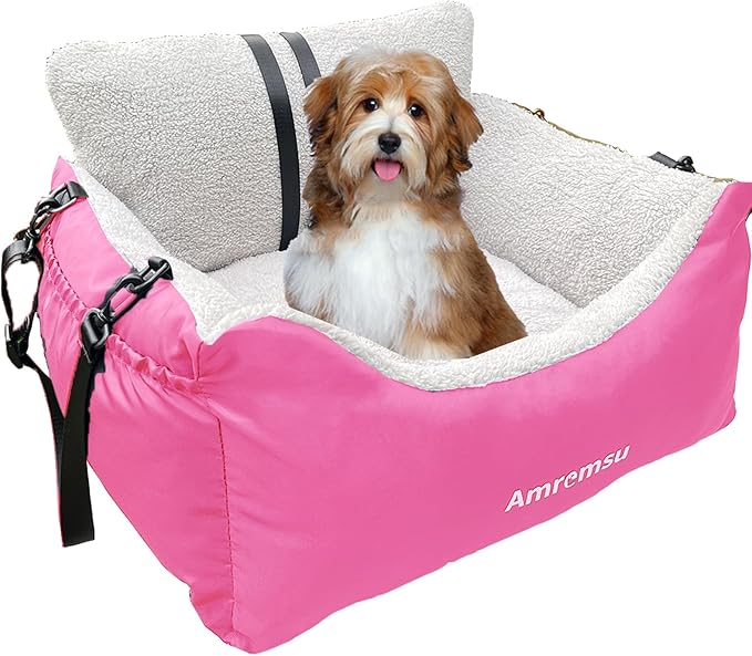 Small Dogs Car Seat Under 25,Fully Detachable and Washable Ultra Soft Carseat Travel, with Clip-on,Portable Handle and Storage Pockets Pet Booster Seats,Portable Dog CarTravel Carrier Bed