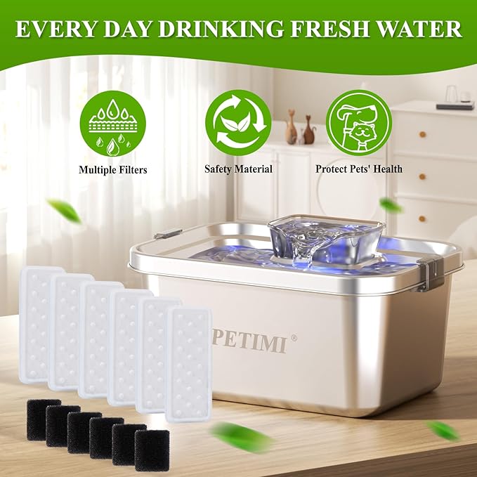 Accessories Set (Replacement Filter & Water Pump Sponge) for Dog Water Fountain- 6 pcs Packed Filters & 6 pcs Packed Sponges, Only Suitable for PETIMI Pet Water Fountain (Model PF-SS-01/02/03)