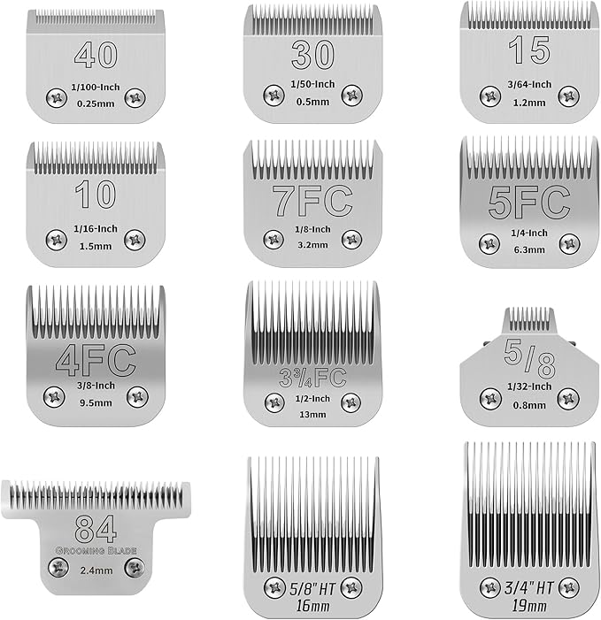 Pet Dog Grooming Detachable Ceramic Blades Kit,Compatible with Andis,Oster A5,Wahl KM10 Clippers,Cut Length 1/100"(0.25mm) to 3/4" (19mm),12 Pack (12 Pack)