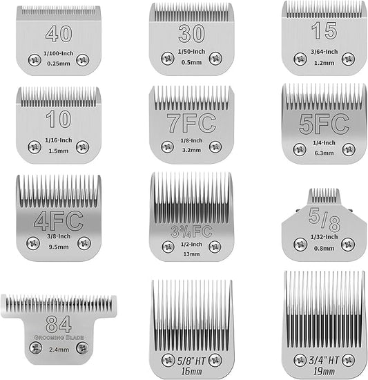 Pet Dog Grooming Detachable Ceramic Blades Kit,Compatible with Andis,Oster A5,Wahl KM10 Clippers,Cut Length 1/100"(0.25mm) to 3/4" (19mm),12 Pack (12 Pack)