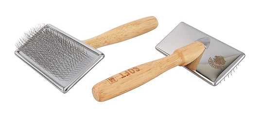 Wooden Slicker Brush for Dogs (Size L) - Stainless Steel Soft Pin Grooming Brush for Short Haired Pets