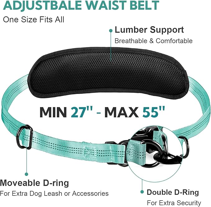 Hands Free Dog Leash, Retractable Bungee with Double Padded Handles, Waist Leash for Dog Walking, Heavy Duty Dog Leash for Medium & Large Dog, Dog Walking Accessories, Green