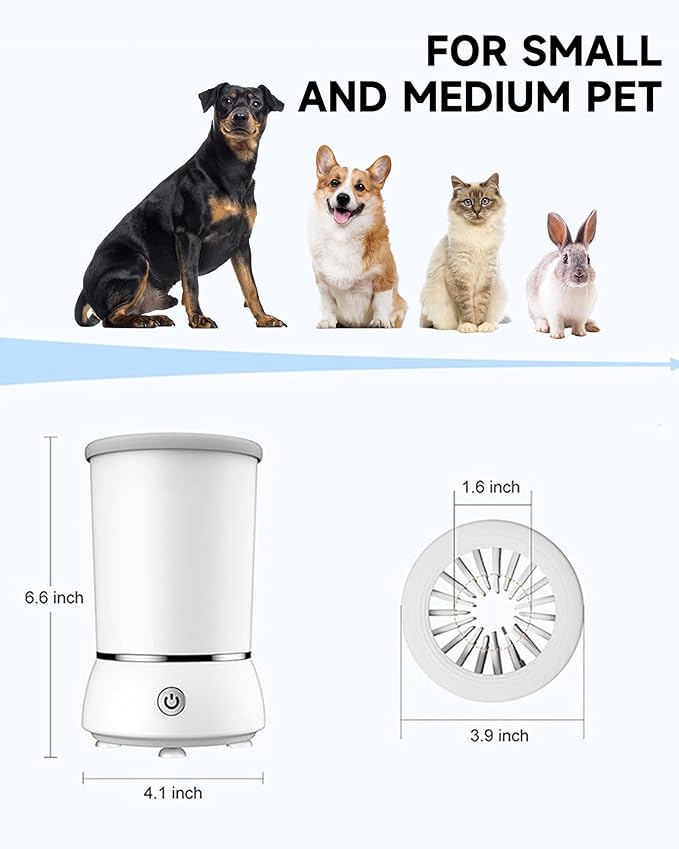 Automatic Dog Paw Cleaner for Dogs，Electric Dog Foot Paw Washer Cup and Massager，2 Speeds for Thorough Cleaning and USB Rechargeable,Pet Paw Feet Cleaner for Small Medium Dogs Cats (White)