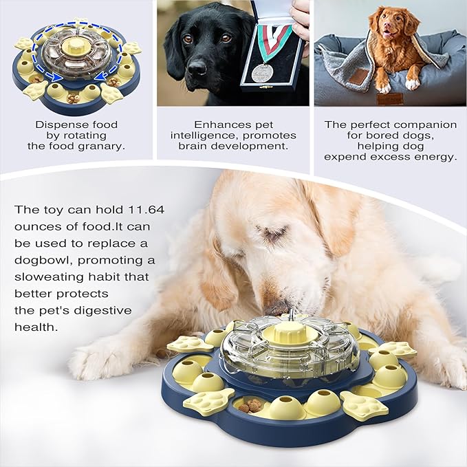 KADTC Dog Spinning Puzzle Toy Level 3 in 1 Treat Dispenser Kibble Dispensing Toys for Small/Medium/Large Dogs Slow Food Puzzles Feeder Puppy Brain Mental Stimulation Interactive Enrichment Mind Game