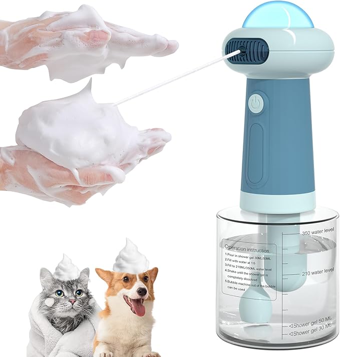 Dog Shampoo Dispenser, UFO Dog Shampoo Sprayer, Electric Foaming Shampoo Dispenser for Dog and Cat Washing, for Bathtub, Kitchen Sink, Bathroom Cleaning, Blue