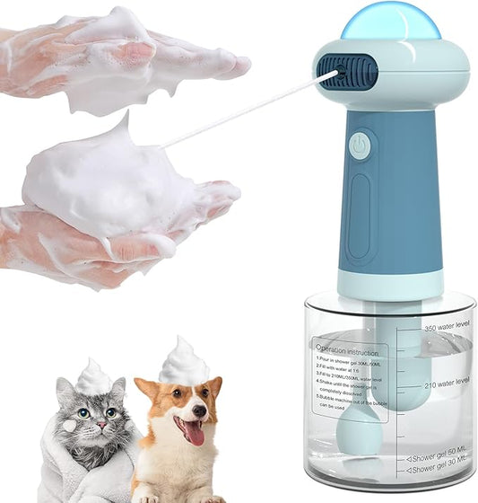 Dog Shampoo Dispenser, UFO Dog Shampoo Sprayer, Electric Foaming Shampoo Dispenser for Dog and Cat Washing, for Bathtub, Kitchen Sink, Bathroom Cleaning, Blue