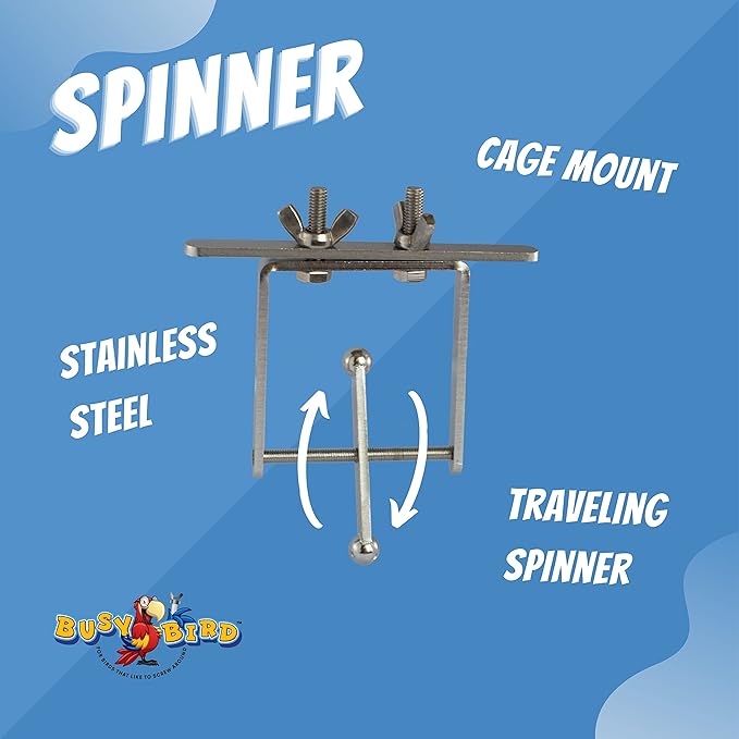 Stainless Steel Spinner Bird Toy with Traveling Spinner | Durable Puzzle Enrichment Toy | Spinner Toy for Medium to Large Birds Like Cockatoos, Parrots, Macaws, Parakeets | Bird Cage Accessories