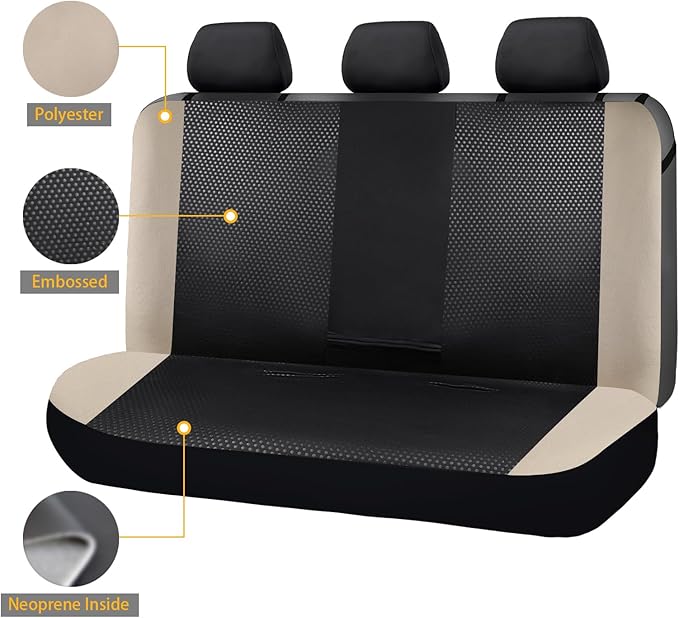 Flying Banner Neoprene Rear Bench car seat Covers car seat Protectors Split 40/60 60/40 (Beige & Black, Neoprene)