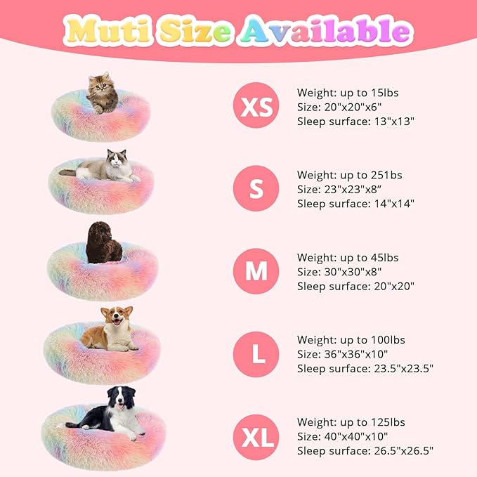 JOLLYVOGUE Dog & Cat Bed, Calming Anti-Anxiety Pet Bed for Small Dogs, Fluffy Donut Cushion for Small and Medium Pets (20")