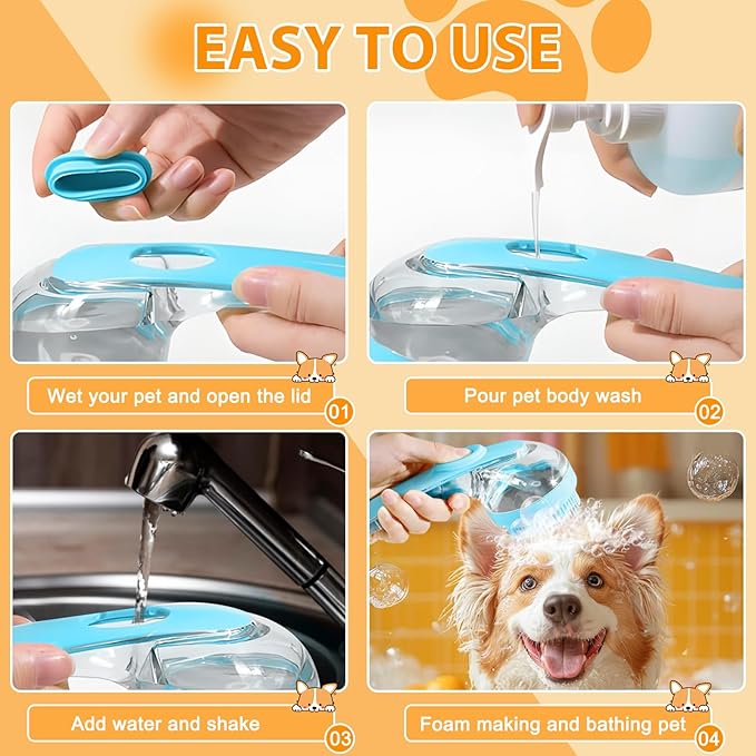 3Pcs Pet Bath Brush,Dog Scrubber for Bath,2 in 1 Dog Bath Brush, Dog Scrubber with Built-in Shampoo Dispenser,Grooming Massage Brush for Long Short Haired Dogs Cats Shower Supplies Set