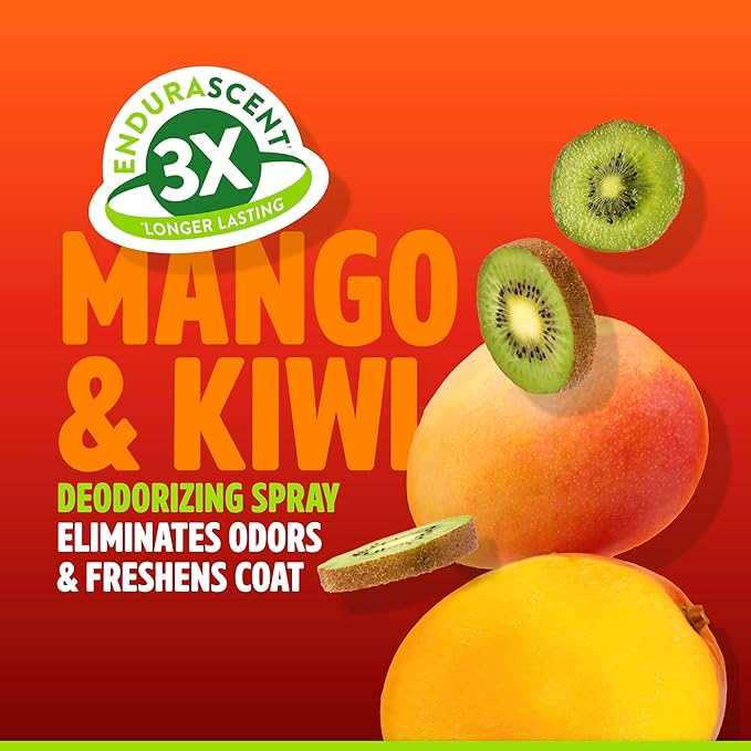 TropiClean Dog Perfume, Long Lasting Mango Kiwi Cologne, Deodorizing Spray for Smelly Dogs, After Bath Detangling Spray, Safe for Cats, 8oz.