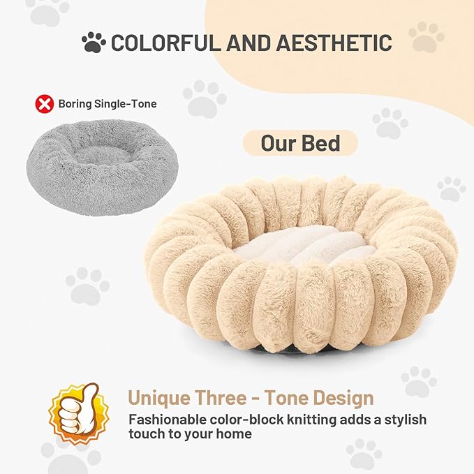 Fluffy Round Washable Cat Bed Couch Cute Donut Dog Bed for Small Cat Indoor Cozy Calming Cushion Pet Mat Puppy Bedsure