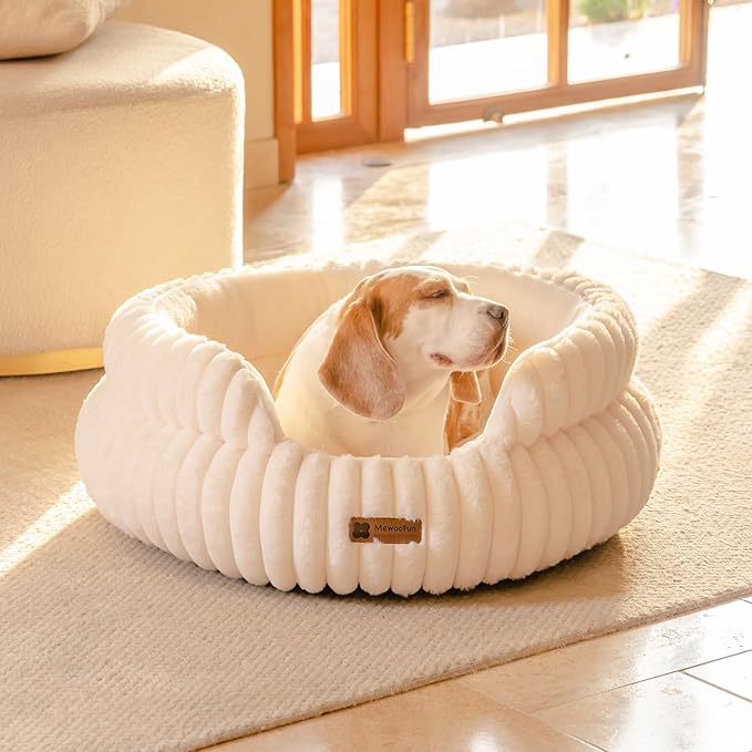 MEWOOFUN Dog Bed for Medium Dogs, Washable Large Cat Beds for Indoor Cats, Donut Pet Bed for Dogs and Cats with Anti-Slip Bottom (Beige, 27"x27"x10")
