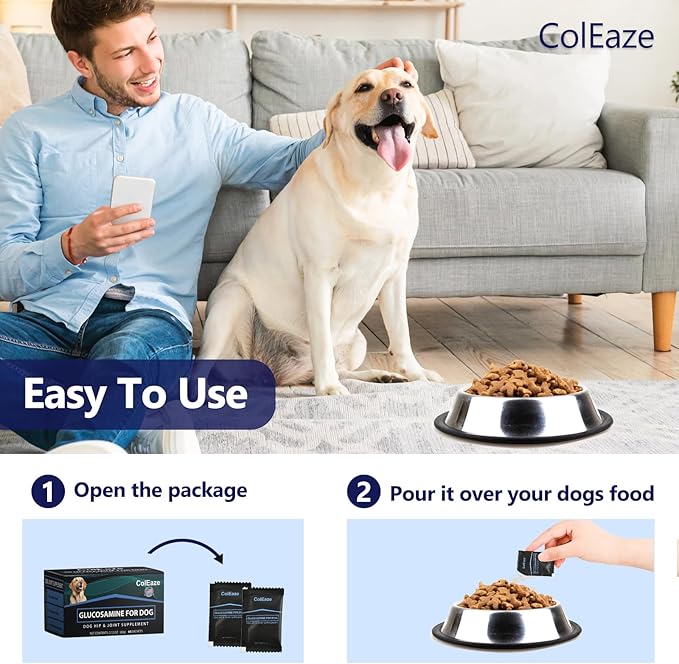 Glucosamine for Dogs - Dog Joint Supplement Powder, MSM & Turmeric - Joint Pain Relief, Mobility Support for All Ages & Breeds - 60 Ct. Box