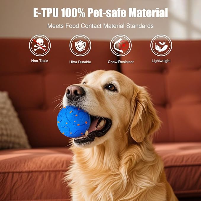 Interactive Dog Ball, Smart Dog Toy for Medium and Large Dogs, Automatic Moving, Rotating & Bouncing, E-TPU Material, IP54 Waterproof, Motion-Activated Dog Stimulation Toy to Keep Them Busy