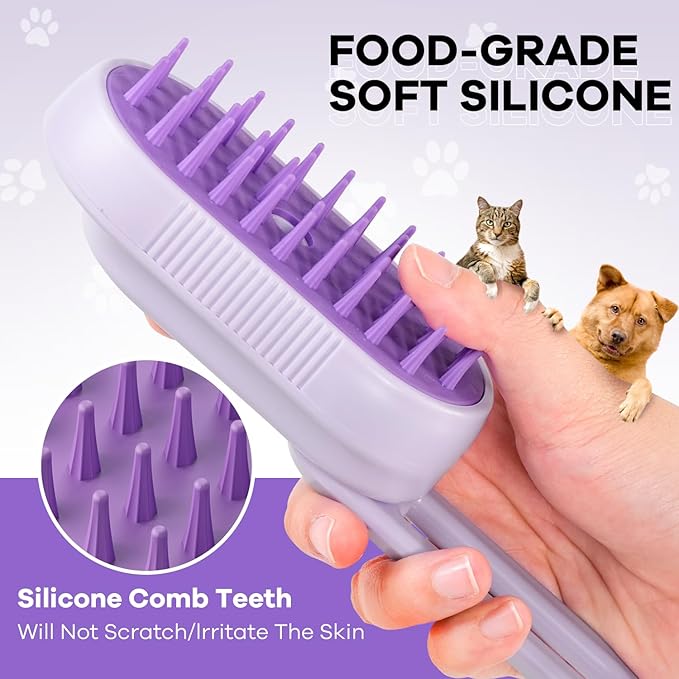 Cat Steam Brush for Shedding, 4 in 1 Brushs with Foldable Handle, Steam Brushs for Cats, Spritz Defur Comb for Cats, Water Brush for Cat, Pet Spray Hair Removal Comb