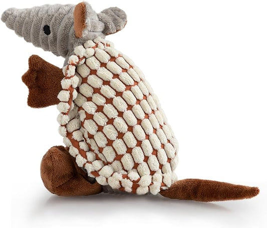 Hollypet Plush Dog Squeaky Toy Stuffed Armadillo Animal Pet Puppy Chew Toys with Clean Teeth for Small Medium Large All Breed Sizes Dogs, Milky White, 8 in
