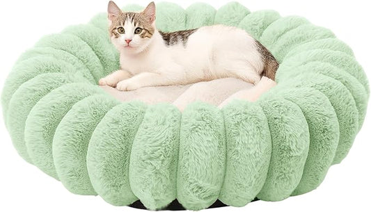 Fluffy Round Washable Flower Cat Couch Bed Cozy Donut Pet Bed Calming Cushion Dog Bed Mat for Medium Large Dog Indoor