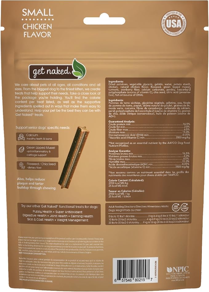 Get Naked Dental Sticks Grain-Free Chicken Flavor Dog Treats, Senior Health Small 6.2-oz Bag