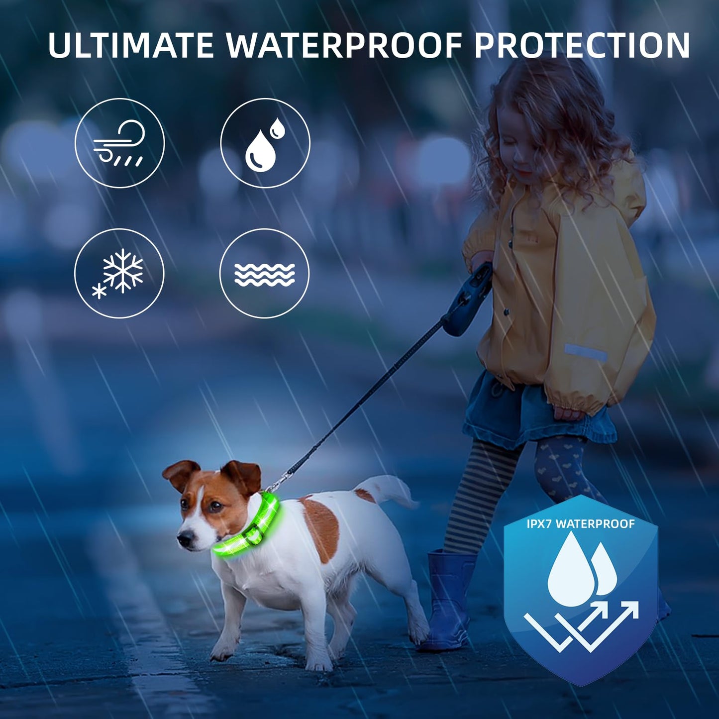 Super Bright LED Dog Collar - Fully Waterproof & Adjustable Glow Collar - USB-C Rechargeable for Night Walking, Safety - Flashing Lighted Collar for Dogs(Green,Medium)