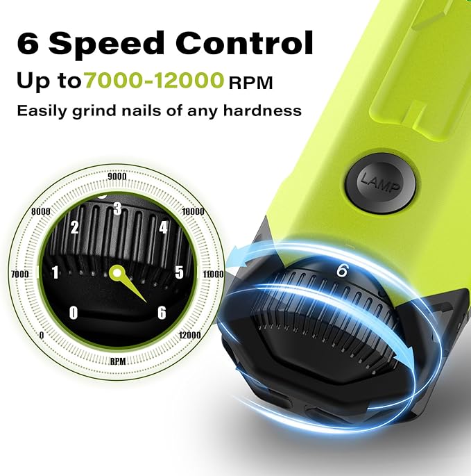 Casfuy 6-Speed Dog Nail Grinder - Newest Enhanced Pet Nail Grinder Super Quiet Rechargeable Electric Dog Nail Trimmer Painless Paws Grooming & Smoothing Tool for Large Medium Small Dogs (Green)