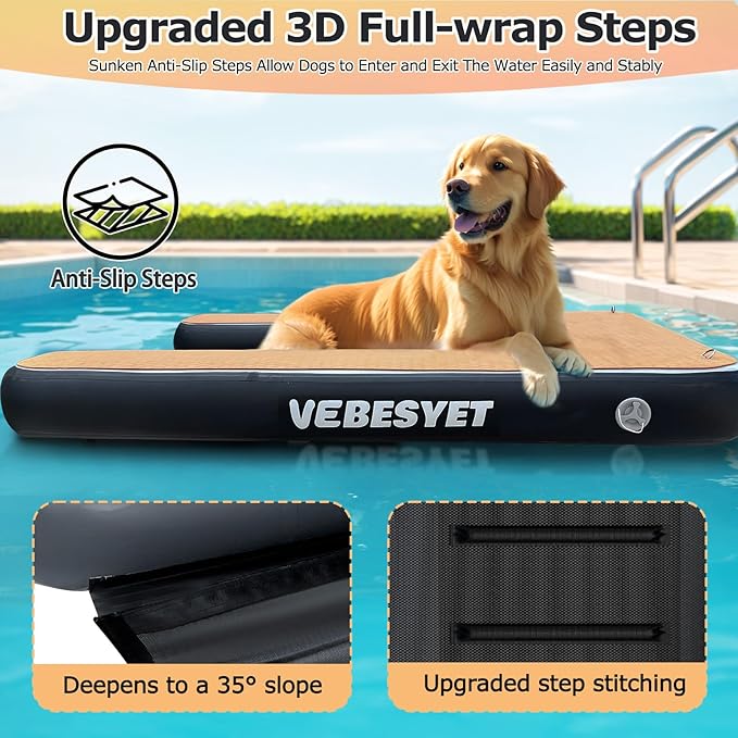 Inflatable Dog Water Ramp, Dog Floats Ladder Non-Slip EVA Foam with Dog Boat Ramp for Pools, Boats, Docks, Sea and Lake, Pet Water Dock Platform for Dogs Up to 220LBS