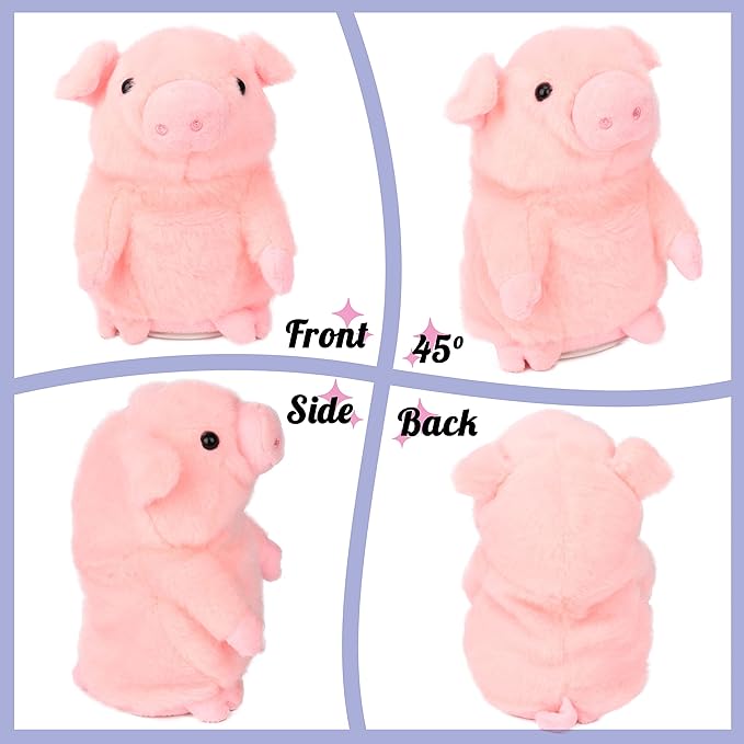 Hopearl Talking Pig Repeats What You Say Piggy Nodding Electric Interactive Animated Toy Speaking Plush Buddy Gift for Toddlers, Pink, 6.5''