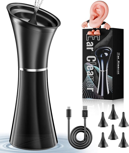 Ear Wax Removal - Electric Ear Cleaner with IPX7, Ear Cleaning Kit Effective & Safe Ear Wax Cleaner Irrigation Flushing System, 4 Pressure Modes, 6 Tips