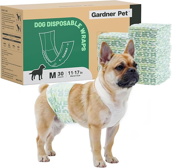 Gardner Pet Male Dog Diapers Disposable 30 Ct, Male Dog Wraps with Wetness Indicator & Flashdry Gel Technology, Dog Diapers Male for Puppy Training, Marking, Incontinence, Travel - Medium