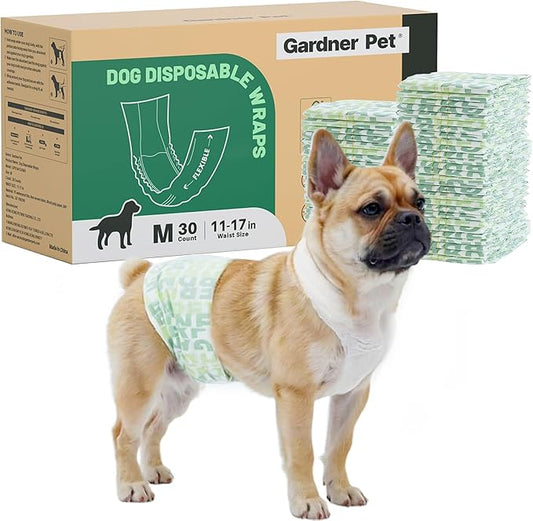 Gardner Pet Male Dog Diapers Disposable 30 Ct, Male Dog Wraps with Wetness Indicator & Flashdry Gel Technology, Dog Diapers Male for Puppy Training, Marking, Incontinence, Travel - Medium