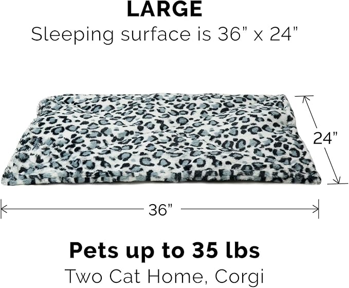 Furhaven ThermaNAP Self-Warming Cat Bed for Indoor Cats & Large/Medium Dogs, Washable & Reflects Body Heat - Quilted Faux Fur Reflective Bed Mat - Snow Leopard, Large