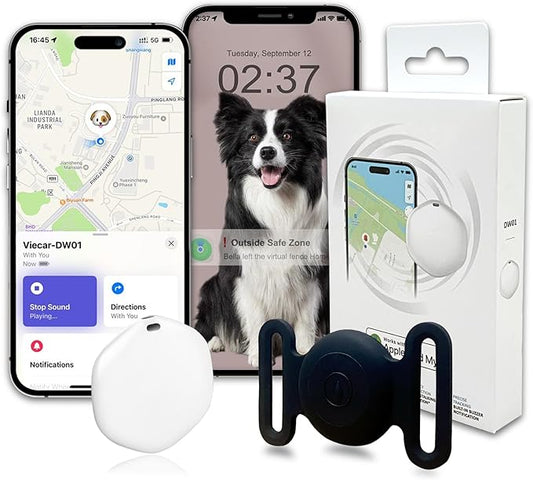GPS Tracker for Dogs, Mini GPS Cat Tracker, IPX8 Waterproof GPS Tracker for Cats with Holder, No Monthly Fee, Work with Apple Find My(iOS Only), Smart Trackers for Dogs Finder Trackers Pets(Black)