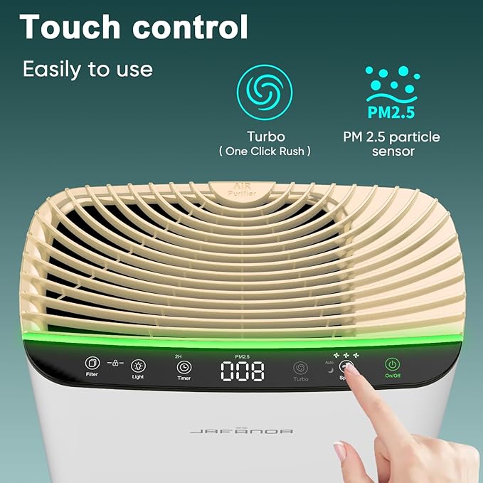 Jafända Air Purifiers for Home Cover Up to 1226ft², Allergen HEPA Air Filter with PM2.5 Sensor, Auto Mode& Timer, Aromatherapy, 22 dB Quiet Air Cleaner for Pet Dander/Hair, Allergies, Dust&VOCs